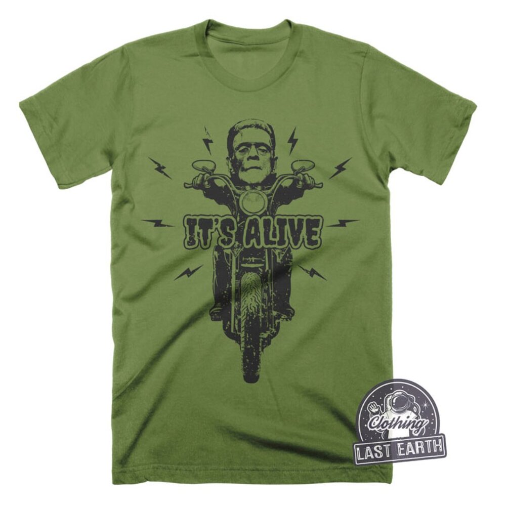 Frankenstein Riding a Motorcycle T-Shirt Its Alive Shirt Horror Monster Shirts